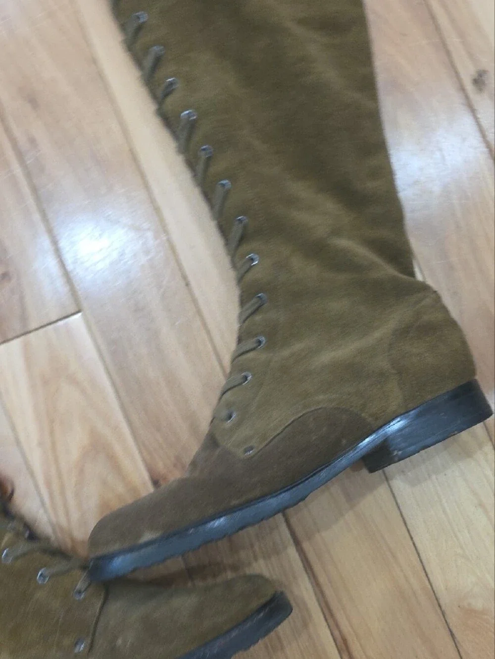 Olive Green Lace-Up Over-the-Knee Suede Boots - Women Via Spiga